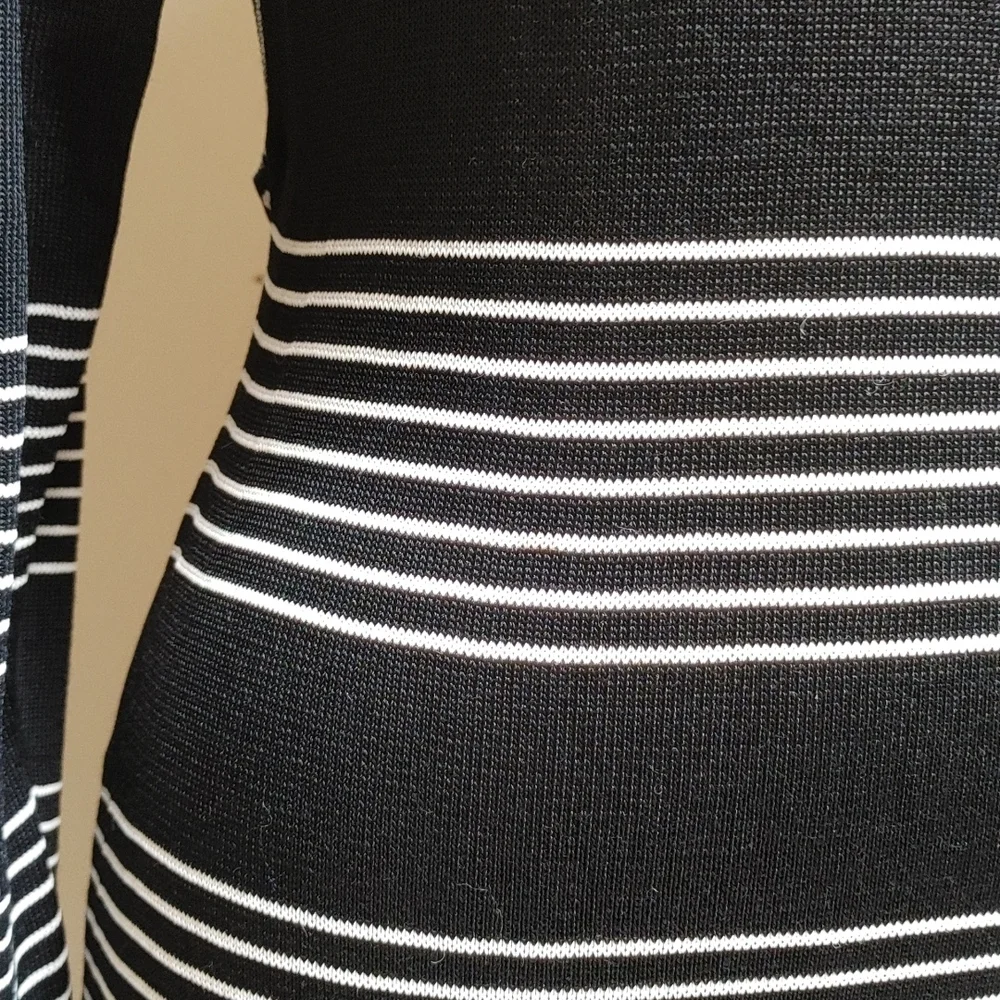 Vintage Poi....by Krizia Knit Italian Open Back Black White Striped Fitted Dress - Picture 12 of 16